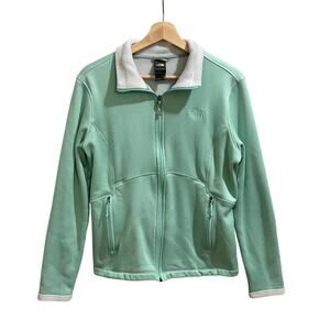 North Face Agave Jacket Womens Large Mint Green Fleece Full Zip Hiking Outdoors